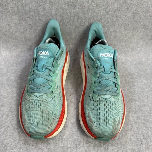 Hoka One One Clifton 8 Women Shoe Size 9B Blue Red Low Top Road Running Sneaker - Picture 3 of 9